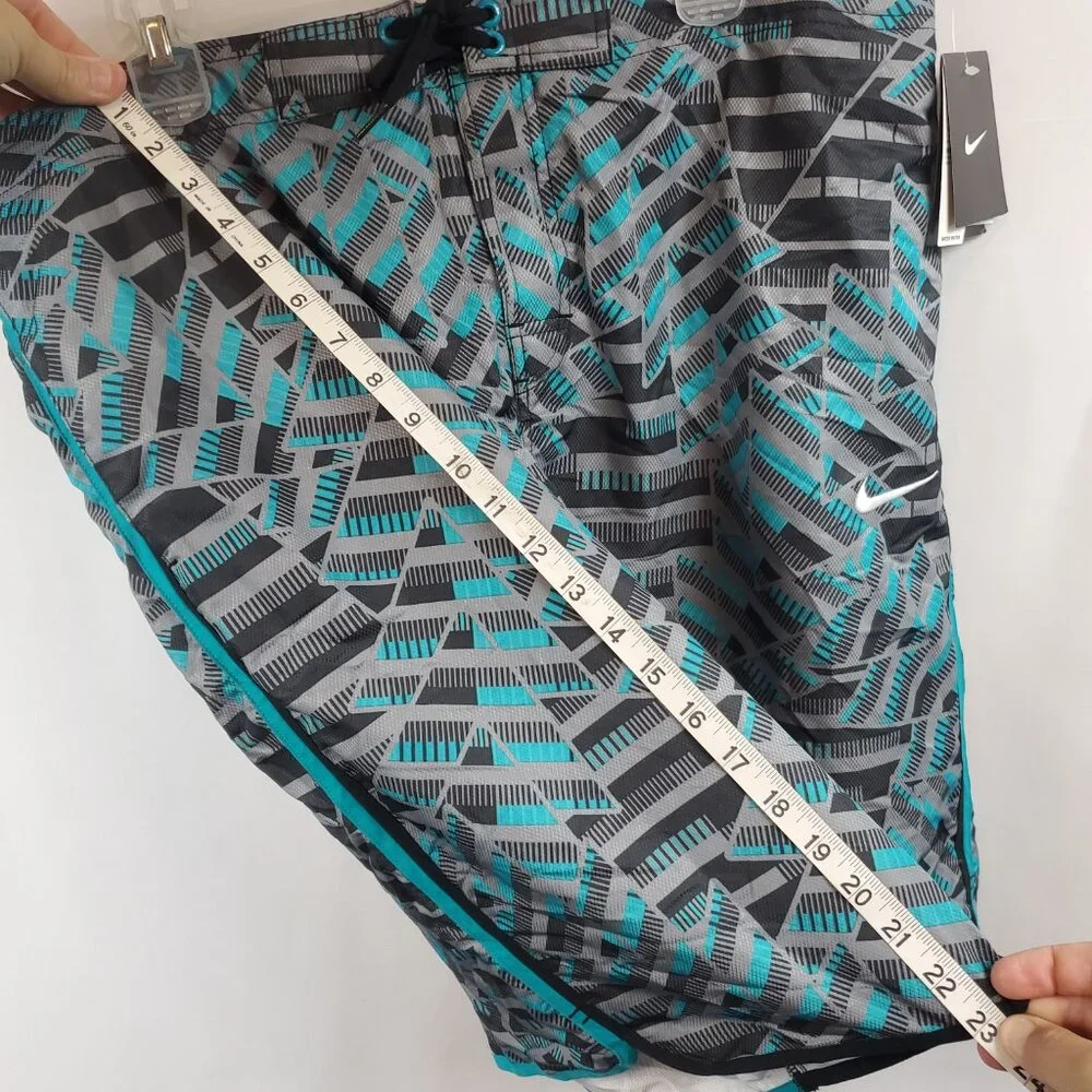 Nike Mens Blue Grey Geometric Print Logo NWT Sz XXL Swim Shorts